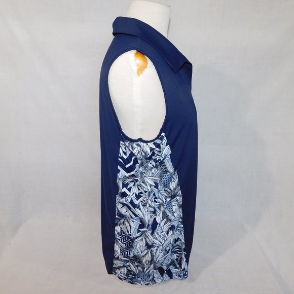 Coral Bay Womens L Navy Blue White Floral Detail Sleeveless Golf Polo Shirt - Picture 7 of 12